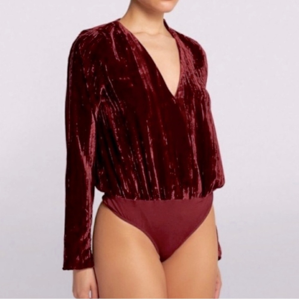 Good American red Velvet Wrap Bodysuit